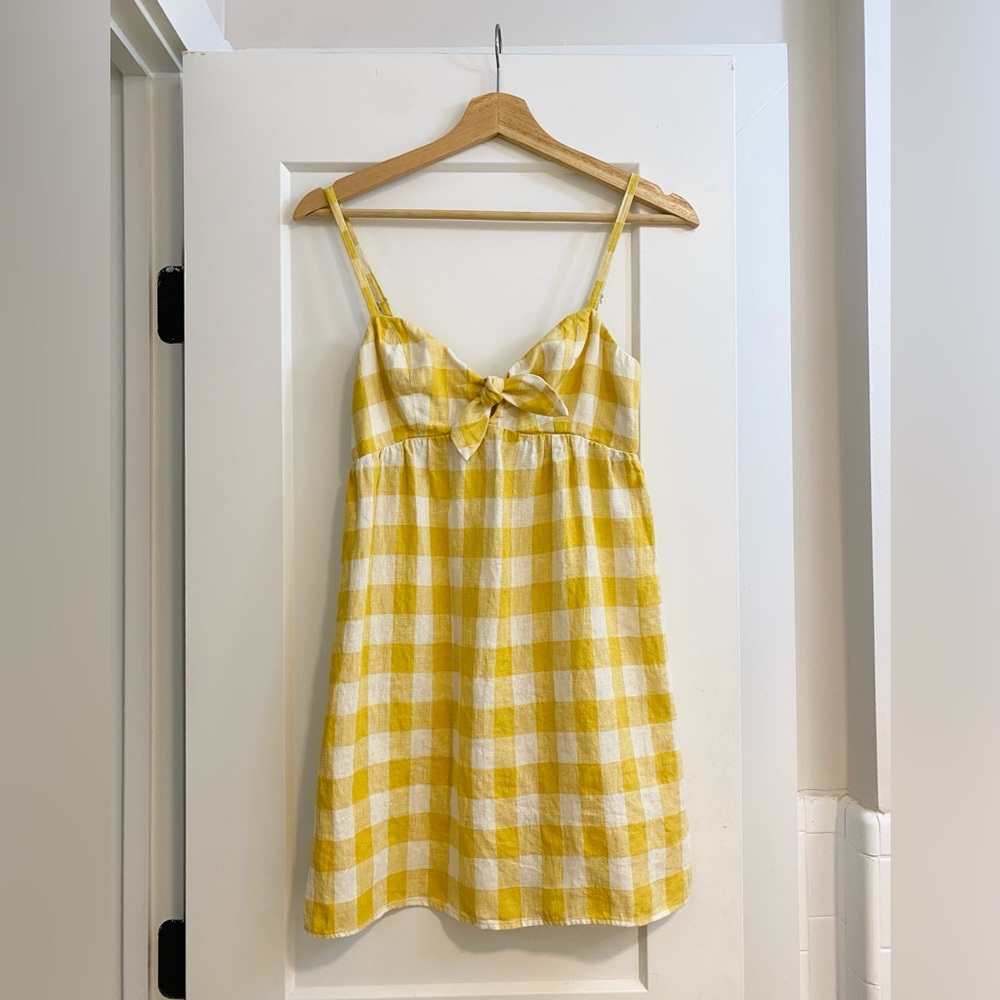 Reformation Ryland Linen Dress in Dandelion Check